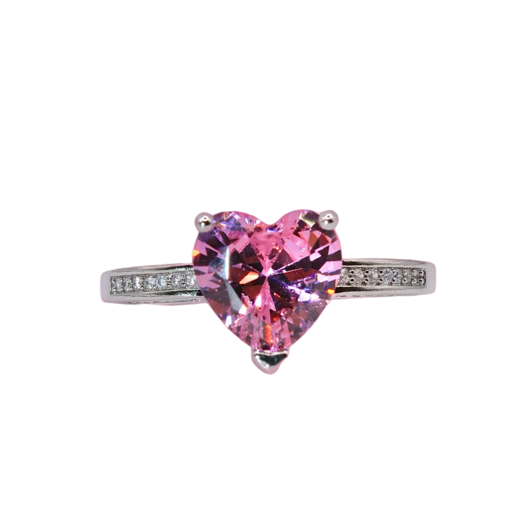 Pink Crystal Heart Ring
