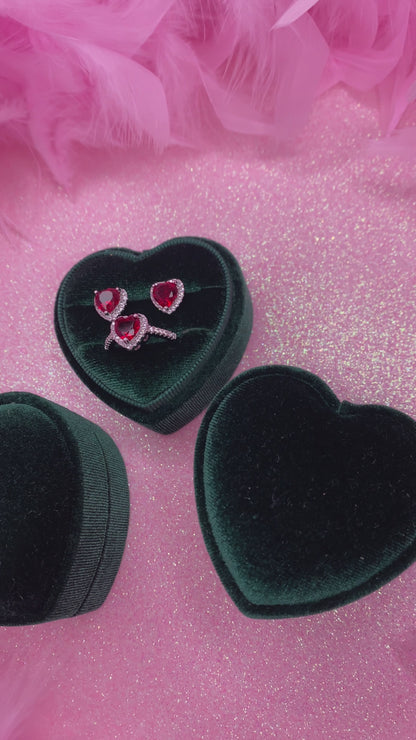 Crystal Ring and Earring Set (Red)